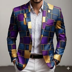 Men's Color Block Geometic Blazer Jacket Coat Comfortable Breathable Artistic Casual Casual Daily Party Evening Wear 3D Print Buttons Multi Pocket All Seasons