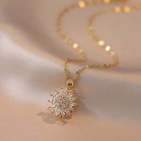 Necklace For Women's Cubic Zirconia Daily Street Titanium Steel Floral Sun