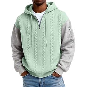 Men's Jacquard Hoodie Pullover Hoodie Sweatshirt Quarter Zip Hoodie Light Green Gray Hooded Plain Patchwork Color Block Textured Casual Daily Sports  Outdoor P