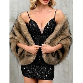 Faux Fur Wraps Women's Wrap Elegant Sleeveless Faux Fur Wedding Wraps With Pure Color For Party Fall thumbnail 2