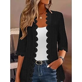 Women's Casual Jacket Comfortable Breathable Knitting Casual Plain Casual Vacation Street Daily Wear Open Front Regular Collarless Regular Fit Long Sleeve Oute