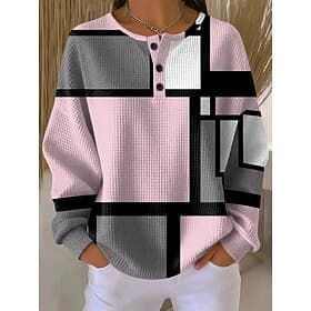 Women's Hoodies Buttons Graphic Geometric Color Block Fashion Casual Print Long Sleeve Crew Neck Round Neck Regular Tops Casual Street Blue Pink Purple Green F