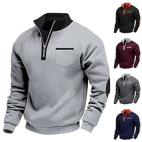 Herren Sweatshirt Pullover Viertelreißverschluss Sweatshirt Schwarz Wein Marineblau Hellgrau Dunkelgray Halber Reißverschluss Farbblock Tasche Lässig Täglich S