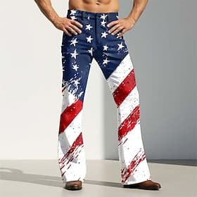 Men's Stars and Stripes US Flag America's 250th Anniversary Trousers Disco Pants 60s 70s Bell Bottoms Mid Waist Vintage Retro Casual Outdoor Party Side Pockets