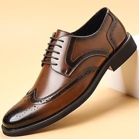 Men's Brown Faux Leather Brogue Shoes, Classic Wingtip Design, Formal and Casual Footwear for Office and Special Occasions