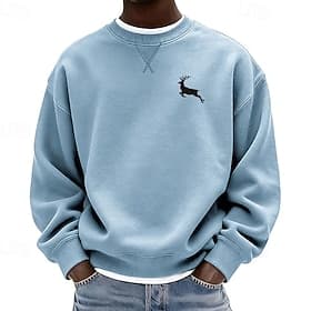 Men's Deer Sweatshirt Long Sleeve Sweatshirts  Crew Neck Sportswear Classic Casual Daily All Seasons Blue Black Royal Blue Clothing Apparel Designer 3D Print S