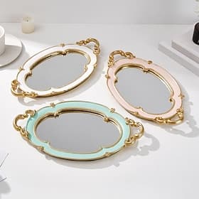 Cloud Shaped Mirrored Decorative Tray, Glass Mirror Inlay Resin Tray with Hand-Painted Finish, Vanity Makeup Organizer for Cosmetics, Jewelry Display, Desktop
