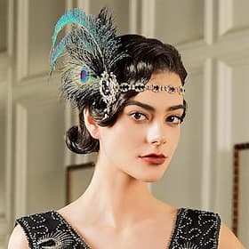 Vintage 1920s The Great Gatsby Flapper Headband The Great Gatsby Flapper Girl Feather Fancy Dress Women's Christmas Carnival Masquerade Retro Theme Party Charl