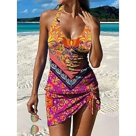 Women's Swimwear Tankini Skirt Swimsuit Elegant Vacation Floral Graphic Plunge Sleeveless Bathing Suits