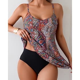 Per donna Costume da bagno arricciato Set Tankini Top sottomuta Costumi da bagno Rosso Protezione solare UPF 50 Senza Maniche - Surf Spiaggia Nuoto Estate
