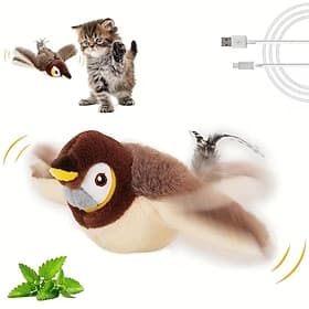 Rechargeable Squeaky Bird Toy for Cats  Dogs - Durable Artificial Feather Design with Realistic Sound Effect, USB Rechargeable, All Breed Sizes, Interactive Pe