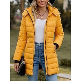 Women's Puffer Jacket Insulated Jacket Hiking Windbreaker Winter Outdoor Thermal Warm Waterproof Windproof Outerwear Mid Length Visible Zipper Fishing Climbing