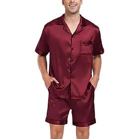 Men's Sleepwear Pajama Set Pajama Top and Shorts 1 set Plain Fashion Stylish Classic Daily Home Bed Spandex Polyester Comfort Soft Breathable Lapel Short Sleev