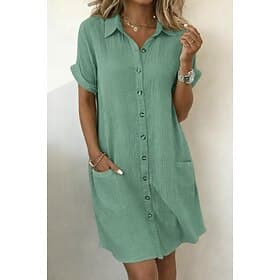 Women's Mini Dress Cotton Linen Dresses Shirt Dress Winter Dress Casual Vacation Regular Fit Plain Short Sleeve V Neck Black White Yellow Blue Summer