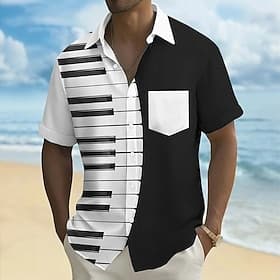 Men's Piano Musical Notes Shirt Summer Shirt Button Up Shirt Short Sleeve Fashion Casual Daily Music Festival Summer Spring Turndown 3D Print Collared Shirts F
