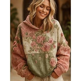 Felpa con cappuccio vintage boho 3D stampata da donna felpa con cappuccio patchwork felpa a pullover floreale felpa a pullover casual con cappuccio street quot