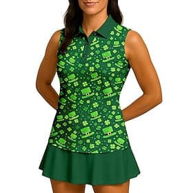 St. Patrick Women's Clover Sport Shirt Golf Polo Shirt Tank Top Tennis Shirt Sleeveless Floral Buttons UPF50 UV Resistant High Elasticity Moisture Wicking Brea