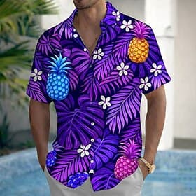 Men's Palm Leaf Tropical Plants Flowers Summer Hawaiian Shirt Button Up Shirt Aloha Shirt Short Sleeve Hawaiian Holiday Beach Wear Summer Spring Turndown 3D Pr