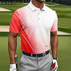 Men's Geometic Polo Golf Polos Shirts Short Sleeve Polo Shirts Lapel Casual Athleisure 3D Print Buttons Summer Red