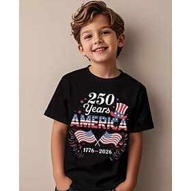 100% Cotton Kids Boys' Black Graphic USA Flag 250th Anniversary T shirt Blouse Crew Neck Short Sleeve Outdoor Dailywear Fashion Streetwear Designer Printing Al