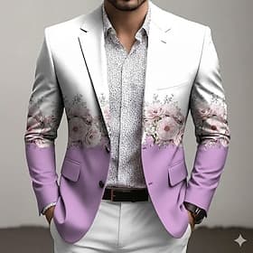 Men's Floral Print Blazer Jacket Coat Fashion Comfortable Breathable Artistic Casual Daily Party Evening Wear Causal 3D Print Buttons Multi Pocket Fall  Winter
