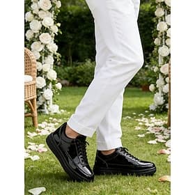 Men's Black Slip-On Sneakers with Embroidered Logo – Stylish Faux Leather Shoes for Wedding Guests Seeking Comfort and Fashion