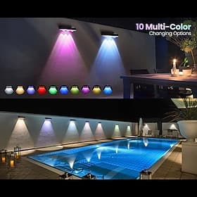 1 Pc Outdoor Solar Waterproof Wall Light, RGBWW Color Changing, Garden Yard Pathway Staircase Fence Balcony Lighting, LED Decorative Accent Light for Outdoor L