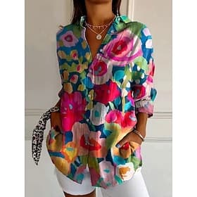 Women's Shirt Button Down Shirt Casual Shirt Beach Shirt Buttons Print Floral Elegant Stylish Casual Long Sleeve Shirt Collar Regular Tops Daily Work Holiday B thumbnail 2