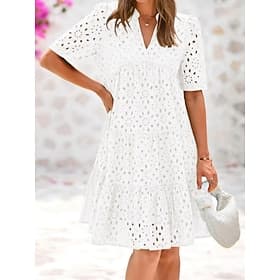 Femmes Mini Robe Robe trapèze Robe d'été Occasionnel Quotidien Coupe régulière Uni Manche Courte Col en V Bleu Noir Blanche Rose Claire Été Printemps