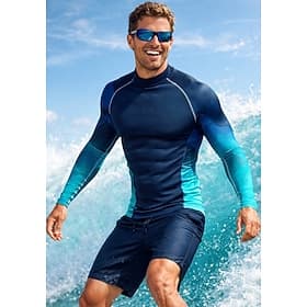 Men's Rash Guard Swim Shirt Geometric Gradient UPF50 UV Protection Quick Dry Long Sleeve Swimwear Sun Shirt Surfing Canoeing Beach Summer