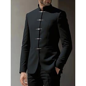 Homme Veste blazer Occasionnel Quotidien Extérieur Mode Style Chinois Printemps Toutes saisons Poly Couleur Unie Minimaliste Mode Simple Boutonnage Boutonné de
