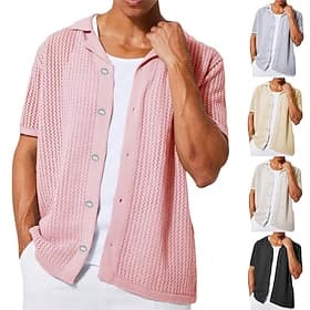 Homme Chemise Chemise Décontractée Chemise Boutonnée Noir Blanche Rose Claire Abricot Gris Manche Courte Uni Col de chemise Occasionnel Quotidien Évider Vêteme