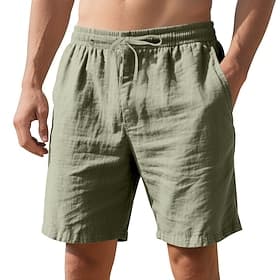 Hombre Pantalón corto Pantalones cortos de lino Pantalones cortos de verano Pantalones cortos de playa Correa Cintura elástica Plano Comodidad Transpirable Lon