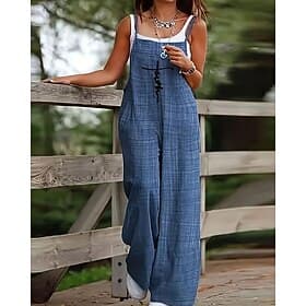 Women's Jumpsuit Active Graphic Sleeveless Wide Leg U Neck Pocket Daily Vacation Regular Fit Blue Summer