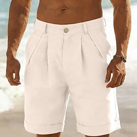 Men's Shorts Linen Shorts Summer Shorts Beach Shorts Pocket Buttons Plain Solid Color Plain Comfort Breathable Short Beach Vacation Holiday Hawaiian Casual Bla