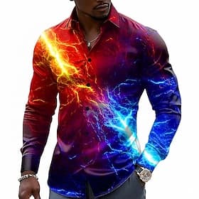 Men's Optical Illusion Lightning Shirt Button Up Shirt Casual Dress Shirt Long Sleeve Fashion Casual Streetwear Vacation Spring Fall Turndown 3D Print Collared