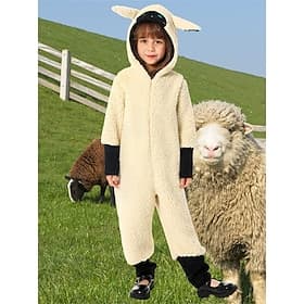 Carnival Costume Hoodie Kigurumi Pajamas Sheep Animal Cosplay Hooded Kid's Unisex Halloween Carnival Performance Educational Dress Up Dress Up