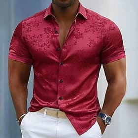 Per uomo Camicia Camicia in raso Camicia elegante Camicia con Bottoni Sfumatura Matrimonio Formale Nero Vino Blu marino Manica Lunga Collo ripiegato Estate Abb