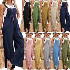 Women's Normal Jumpsuit Active Solid Color Sleeveless Wide Leg Square Neck Pocket Daily Vacation Loose Fit Black Pink Army Green Summer