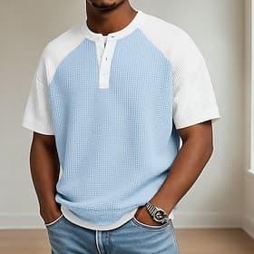 Men Waffle T-shirt Tee Top Short Sleeve Henley Spring  Summer Summer Spring Solid Color Textured Fashion Designer Casual Color Block Knitted Casual Daily Outdo