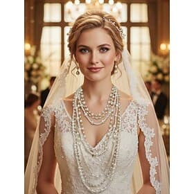Women's Multi-Layer Pearl Necklace Set with Matching Earrings, Elegant Classic Vintage Style Jewelry for Women, Lightweight Faux Pearl Chains Ideal for Brides