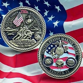 United States Marine Corps 250th Anniversary Challenge Coin Metal, USMC Commemorative Collectible Coin, Military Veteran Gift, Patriotic Souvenir for Marines,