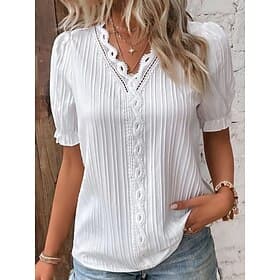 Women's T Shirt Tee Top Lace Patchwork Plain Fashion Stylish Classic Short Sleeve V Neck Regular Tops Daily Going out Weekend Black White Yellow Sky Blue Purpl