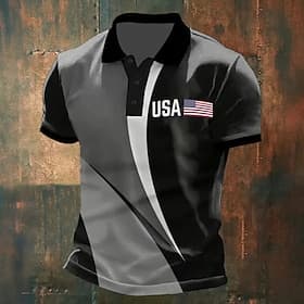 4th of July 2026 250th Men's American US Flag Polo Shirts Short Sleeve Polo Shirts Collared Shirts Casual Athleisure Festival Outfit Buttons Summer Spring Blue