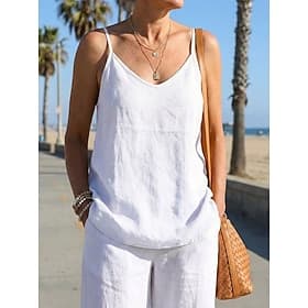 Damen Baumwoll-Leinen-Hemden Bluse Camisole-Tanktop Patchwork Einfach Stilvoll Modern Lässig Ärmellos U-Ausschnitt Normale Oberteile Täglich Ferien Ausgehen Sc