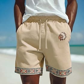 Men's Aztec Ethnic Indigenous Peoples Shorts Casual Shorts Cotton Shorts Mid Waist Vintage Retro Vacation Dailywear Holiday Side Pockets Elastic Drawstring Wai