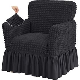 Stretch Seersucker Armchair Slipcovers with Skirt, 1-Piece Chair Cover with Arms, Soft Stretch Accent Chair Slipcovers, Non-Slip Washable Furniture Protector f
