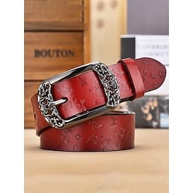 Women's Leather Belt with Floral Embossed Design, Available in Multiple Colors, Ideal for Bohemian Casual Wear