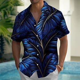 Men's Gradient Color Palm Leaf Tropical Plants Summer Hawaiian Shirt Button Up Shirt Aloha Shirt Short Sleeve Hawaiian Casual Vacation Summer Spring Turndown 3