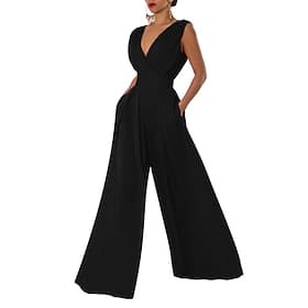 Women's Normal Jumpsuit Elegant Solid Color Sleeveless Wide Leg V Neck Pleated Vacation Holiday Regular Fit Black Army Green Red Summer